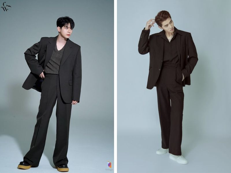 Kết hợp quần suông ống rộng màu be cùng blazer và áo phông trắng tạo nên phong cách smart casual hiện đại.